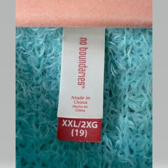 Turquoise Crew Neck Fluffy Sweater - Picture 3 of 3